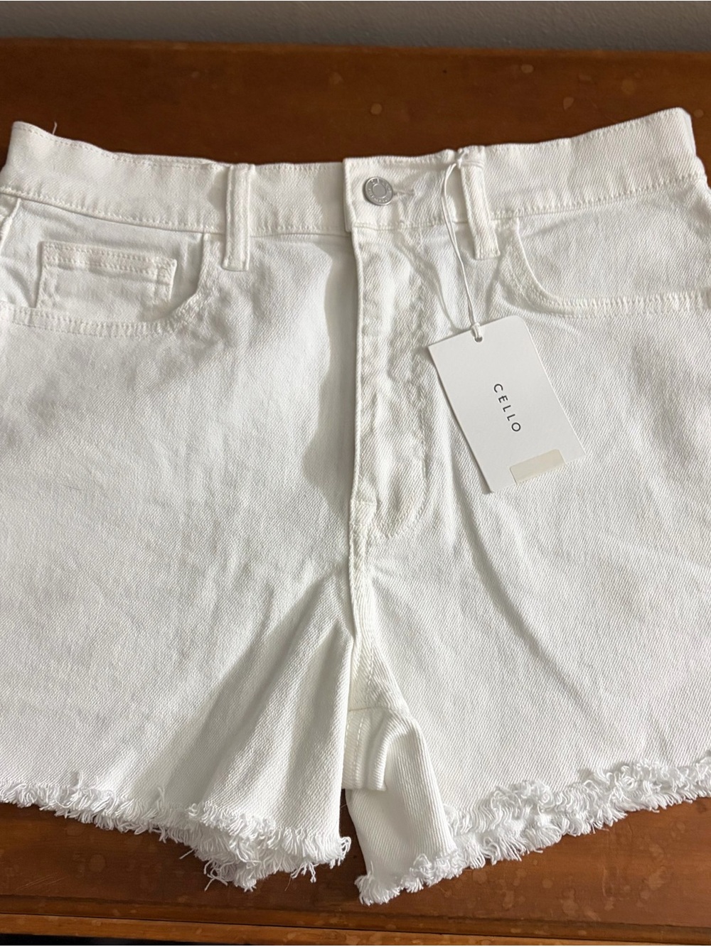 Cello White Frayed Hem High-Rise Denim Shorts Size Large